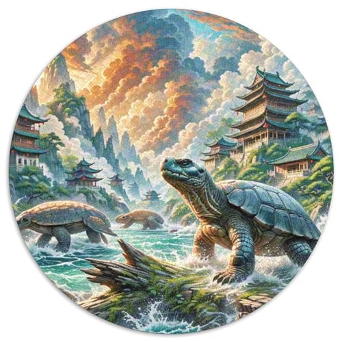 Soft-Shell Schildkröte Perching auf Rotten Holz 1000 PCS Künstlerisches Jigsaw Puzzle Tier Rundes Puzzle Schwieriges Großes Stressabbau-Spielzeug Geeignet 1000pcs (67.5x67.5cm) von QIAVXZIP