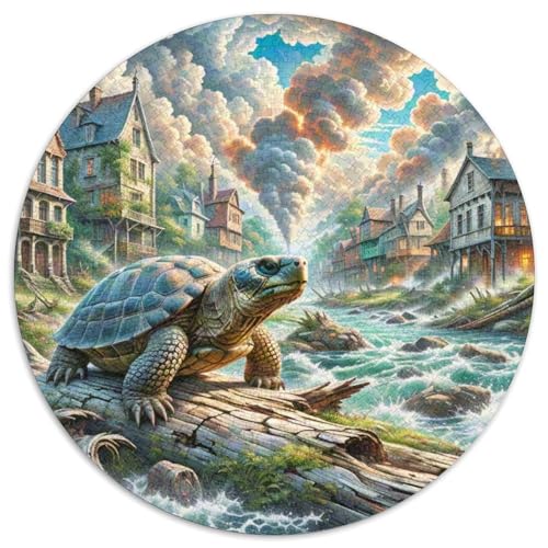 Soft-Shell Schildkröte Perching auf Rotten Holz 1000 PCS Puzzle Tier Kreisförmige EinzigKunst ige Puzzle Schwieriges Großes Stressabbau-Spielzeug Für Erwachsene Kinder Kreativ 1000pcs (67.5x67.5cm) von QIAVXZIP