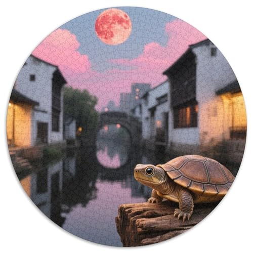 Soft-Shell Schildkröte Perching auf Rotten Holz 1000 PCS Puzzle Tier Runde Puzzles Schwieriges Großes Stressabbau-Spielzeug Für Erwachsene Und Kinder 1000pcs (67.5x67.5cm) von QIAVXZIP