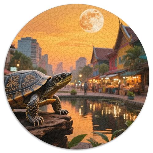 Soft-Shell Schildkröte Perching auf Rotten Holz 1000 PCS Puzzle Tier Rundpuzzle Schwieriges Großes Stressabbau-Spielzeug Für Erwachsene Kinder Kreativ 1000pcs (67.5x67.5cm) von QIAVXZIP
