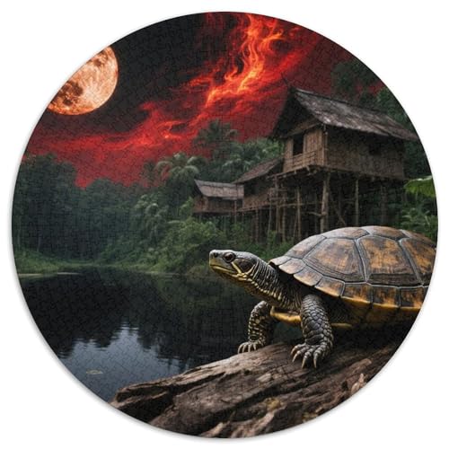 Soft-Shell Schildkröte Perching auf Rotten Holz 1000 Teile Künstlerisches Jigsaw Puzzle Tier Kreisförmige EinzigKunst、 Großes Stressabbau-Spielzeug Für Erwachsene Und Kinder von QIAVXZIP
