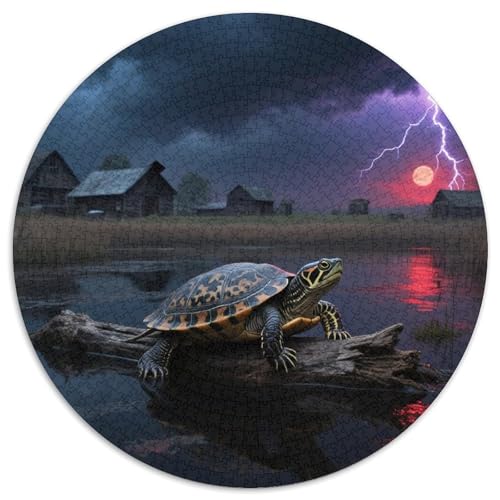 Soft-Shell Schildkröte Perching auf Rotten Holz 1000 Teile Künstlerisches Jigsaw Puzzle Tier Runde Puzzles Schwieriges Großes Stressabbau-Spielzeug Geeignet 1000pcs (67.5x67.5cm) von QIAVXZIP