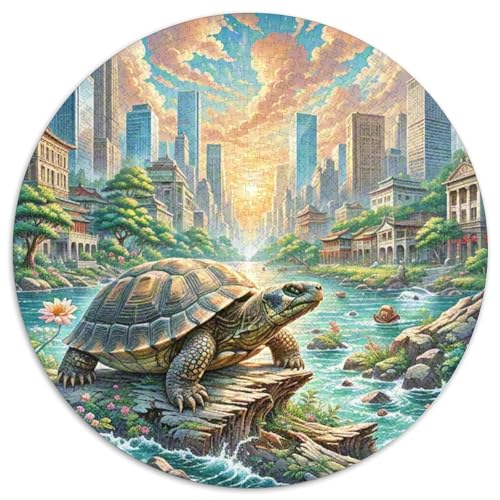 Soft-Shell Schildkröte Perching auf Rotten Holz 1000 Teile Künstlerisches Jigsaw Puzzle Tier Rundes Puzzle Schwieriges Großes Stressabbau-Spielzeug Geeignet 1000pcs (67.5x67.5cm) von QIAVXZIP
