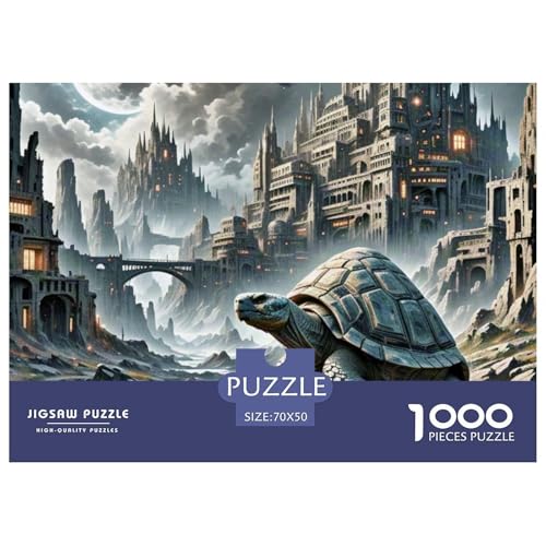 Steinschildkröte tragen Stadt 1000 Teile Klassische Puzzle, Teile Passen Perfekt Zusammen, Geschicklichkeitsspiel, Premium Quality, Pädagogisches 70x50cm/1000pcs von QIAVXZIP