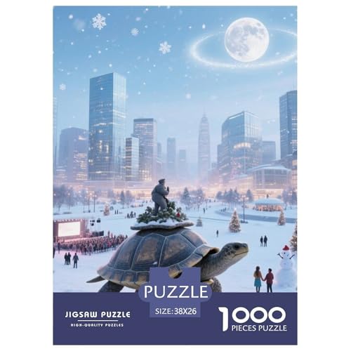 Steinschildkröte tragen Stadt 1000 Teile Klassische Puzzle, Teile Passen Perfekt Zusammen, Geschicklichkeitsspiel, Premium Quality, Stressabbau-Spielzeug 38x26cm/1000pcs von QIAVXZIP