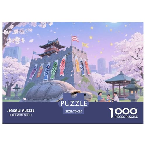 Steinschildkröte tragen Stadt 1000 Teile Klassische Puzzle, Teile Passen Perfekt Zusammen, Geschicklichkeitsspiel, Premium Quality, Stressabbau-Spielzeug 70x50cm/1000pcs von QIAVXZIP