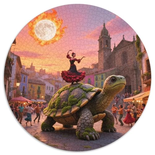 Steinschildkröte tragen Stadt 1000 Teile Künstlerisches Jigsaw Puzzle Circular Puzzles Schwieriges Großes Stressabbau-Spielzeug Für Erwachsene Und Kinder 1000pcs (67.5x67.5cm) von QIAVXZIP