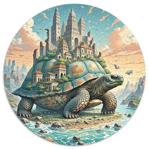 Steinschildkröte tragen Stadt 1000 Teile Puzzle Tier Rundes Puzzle Schwieriges Großes Stressabbau-Spielzeug Geeignet 1000pcs (67.5x67.5cm) von QIAVXZIP