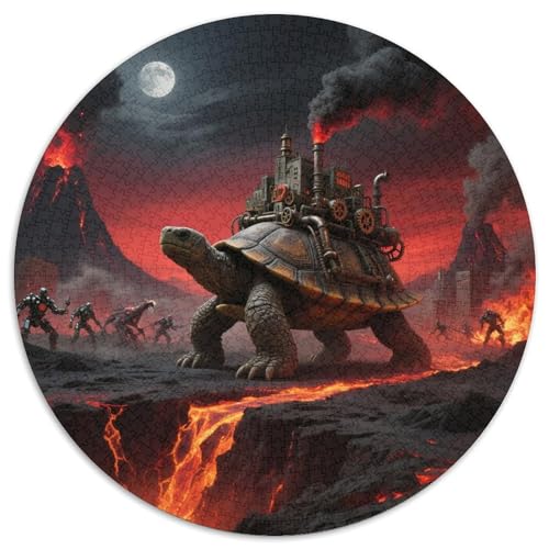 Steinschildkröte tragen Stadt 1000 Teile Puzzle Tier Rundpuzzle Schwieriges Großes Stressabbau-Spielzeug Für Erwachsene Und Kinder 1000pcs (67.5x67.5cm) von QIAVXZIP