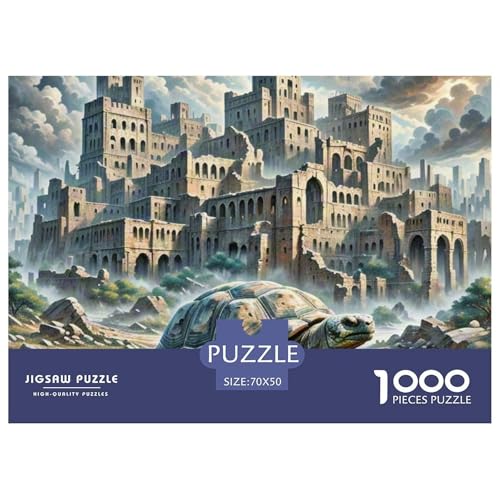Steinschildkröte tragen Stadt 1000 Teile Schwieriges Großes Puzzle, Familien, Teile Passen Perfekt Zusammen, Geschicklichkeitsspiel, Perfekt Für Spieleabende, Pädagogisches 70x50cm/1000pcs von QIAVXZIP
