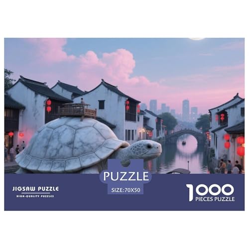 Steinschildkröte tragen Stadt 1000 Teile Schwieriges Großes Puzzle, Teile Passen Perfekt Zusammen, Geschicklichkeitsspiel, Perfekt Für Spieleabende, Stressabbau-Spielzeug 70x50cm/1000pcs von QIAVXZIP