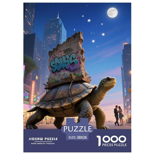 Steinschildkröte tragen Stadt 1000 Teile Schwieriges Großes Puzzle Und Kinder, Teile Passen Perfekt Zusammen, Geschicklichkeitsspiel, Premium Quality, Stressabbau-Spielzeug 38x26cm/1000pcs von QIAVXZIP
