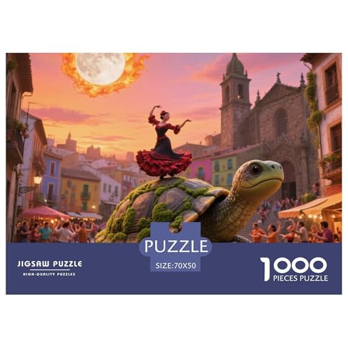 Steinschildkröte tragen Stadt 1000 Teile Unmöglich Puzzles, Teile Passen Perfekt Zusammen, Geschicklichkeitsspiel, Premium Quality, Stressabbau-Spielzeug 70x50cm/1000pcs von QIAVXZIP