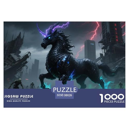 Tinte Qilin Treading Flammen 1000 Teile Klassische Puzzle, Teile Passen Perfekt Zusammen, Geschicklichkeitsspiel, Perfekt Für Spieleabende, Stressabbau-Spielzeug 38x26cm/1000pcs von QIAVXZIP