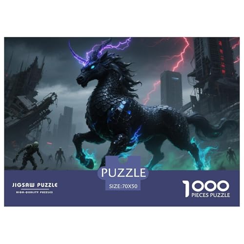 Tinte Qilin Treading Flammen 1000 Teile Klassische Puzzle, Teile Passen Perfekt Zusammen, Geschicklichkeitsspiel, Perfekt Für Spieleabende, Stressabbau-Spielzeug 70x50cm/1000pcs von QIAVXZIP