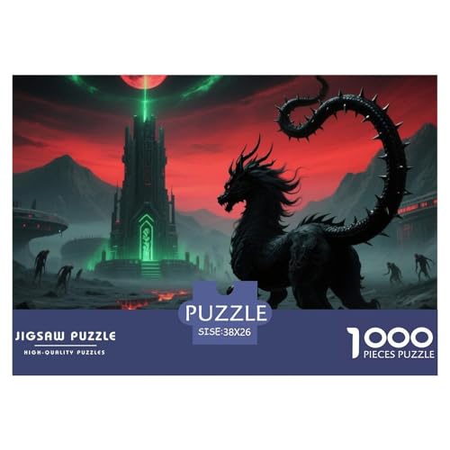 Tinte Qilin Treading Flammen 1000 Teile Klassische Puzzle, Teile Passen Perfekt Zusammen, Geschicklichkeitsspiel, Premium Quality, Stressabbau-Spielzeug 38x26cm/1000pcs von QIAVXZIP