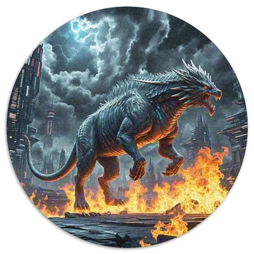 Tinte Qilin Treading Flammen 1000 Teile Künstlerisches Jigsaw Puzzle Runde Puzzles Schwieriges Großes Stressabbau-Spielzeug Geeignet 1000pcs (67.5x67.5cm) von QIAVXZIP