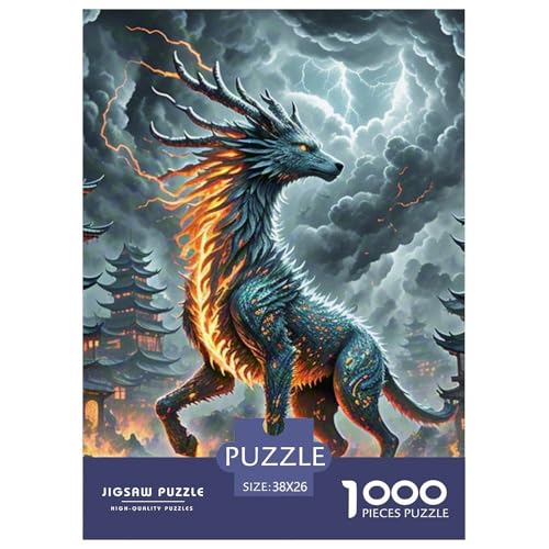Tinte Qilin Treading Flammen 1000 Teile Schwieriges Großes Puzzle, Familien, Teile Passen Perfekt Zusammen, Geschicklichkeitsspiel, Premium Quality, Pädagogisches 38x26cm/1000pcs von QIAVXZIP