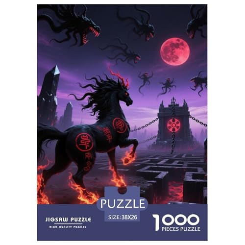 Tinte Qilin Treading Flammen 1000 Teile Schwieriges Großes Puzzle, Teile Passen Perfekt Zusammen, Geschicklichkeitsspiel, Premium Quality, Pädagogisches 38x26cm/1000pcs von QIAVXZIP
