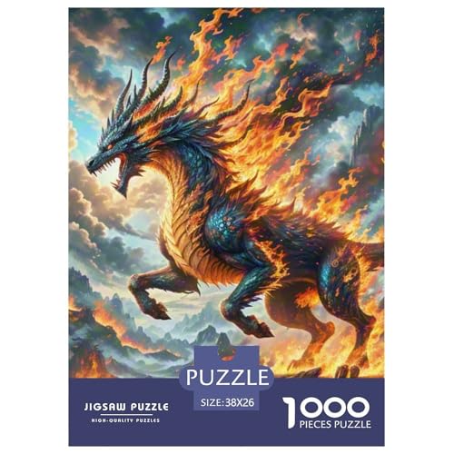 Tinte Qilin Treading Flammen 1000 Teile Schwieriges Großes Puzzle Und Kinder, Teile Passen Perfekt Zusammen, Geschicklichkeitsspiel, Premium Quality, Pädagogisches 38x26cm/1000pcs von QIAVXZIP