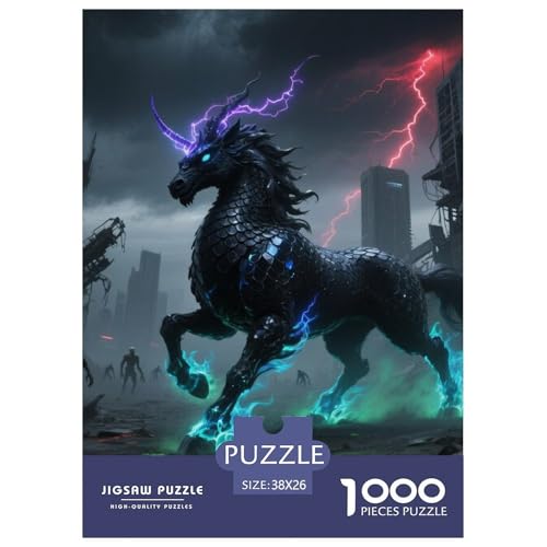 Tinte Qilin Treading Flammen 1000 Teile Unmöglich Puzzles, Teile Passen Perfekt Zusammen, Geschicklichkeitsspiel, Perfekt Für Spieleabende, Pädagogisches 38x26cm/1000pcs von QIAVXZIP