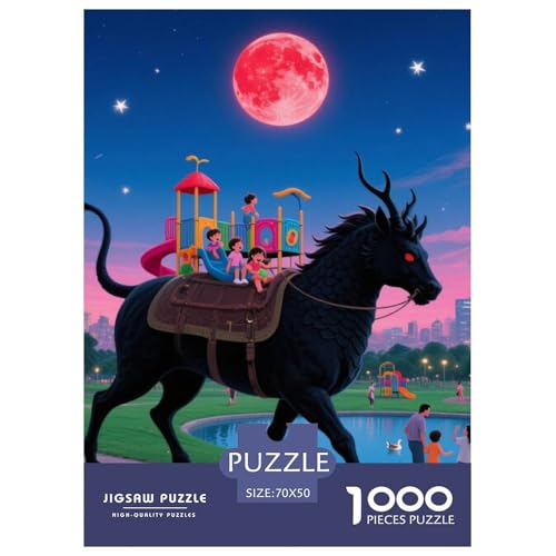 Tinte Qilin Treading Flammen 1000 Teile Unmöglich Puzzles, Teile Passen Perfekt Zusammen, Geschicklichkeitsspiel, Premium Quality, Stressabbau-Spielzeug 70x50cm/1000pcs von QIAVXZIP