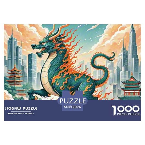 Tinte Qilin Treading Flammen 1000 Teile Unmöglich Puzzles Und Kinder, Teile Passen Perfekt Zusammen, Geschicklichkeitsspiel, Premium Quality, Pädagogisches 38x26cm/1000pcs von QIAVXZIP
