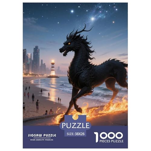 Tinte Qilin Treading Flammen 1000 Teile Unmöglich Puzzles Und Kinder, Teile Passen Perfekt Zusammen, Geschicklichkeitsspiel, Premium Quality, Pädagogisches 38x26cm/1000pcs von QIAVXZIP