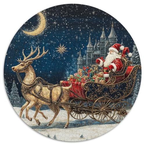 Weihnachtsmann 1000 PCS Puzzle Rundpuzzle Schwieriges Großes Stressabbau-Spielzeug Für Erwachsene Und Kinder 1000pcs (67.5x67.5cm) von QIAVXZIP