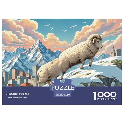 Wilde Schafe Klettern Klippe 1000 Teile Schwieriges Großes Puzzle Tier, Teile Passen Perfekt Zusammen, Geschicklichkeitsspiel, Perfekt Für Spieleabende, Stressabbau-Spielzeug 70x50cm/1000p von QIAVXZIP