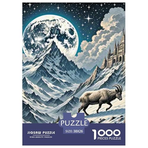 Wilde Schafe Klettern Klippe 1000 Teile Schwieriges Großes Puzzle Tier, Teile Passen Perfekt Zusammen, Geschicklichkeitsspiel, Premium Quality, Pädagogisches 38x26cm/1000pcs von QIAVXZIP