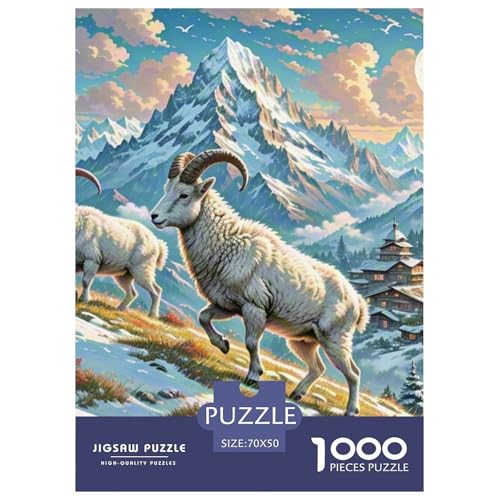 Wilde Schafe Klettern Klippe 1000 Teile Schwieriges Großes Puzzle Tier Und Kinder, Teile Passen Perfekt Zusammen, Geschicklichkeitsspiel, Premium Quality, Stressabbau-Spielzeug 70x50cm/1 von QIAVXZIP