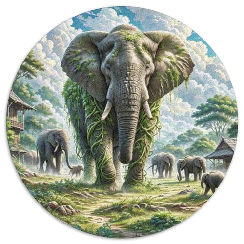 Wilder Elefant Brechen Reben 1000 PCS Künstlerisches Jigsaw Puzzle Kunst Rundes Puzzle Schwieriges Großes Stressabbau-Spielzeug Für Erwachsene Und Kinder 1000pcs (67.5x67.5cm) von QIAVXZIP
