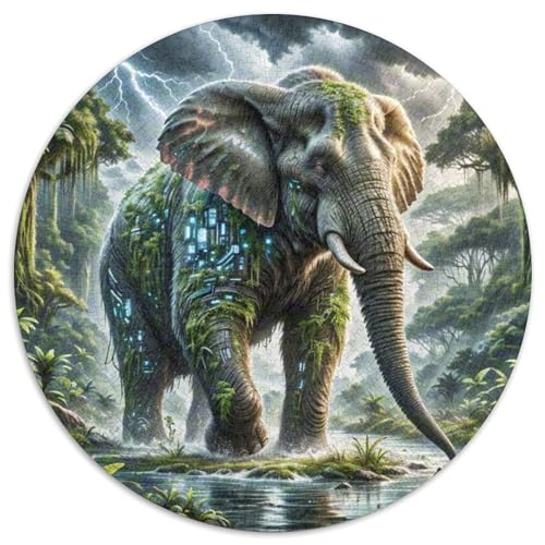 Wilder Elefant Brechen Reben 1000 Teile Künstlerisches Jigsaw Puzzle Kunst Kreisförmige EinzigKunst ige Puzzle Schwieriges Großes Stressabbau-Spielzeug Geeignet 1000pcs (67.5x67.5cm) von QIAVXZIP