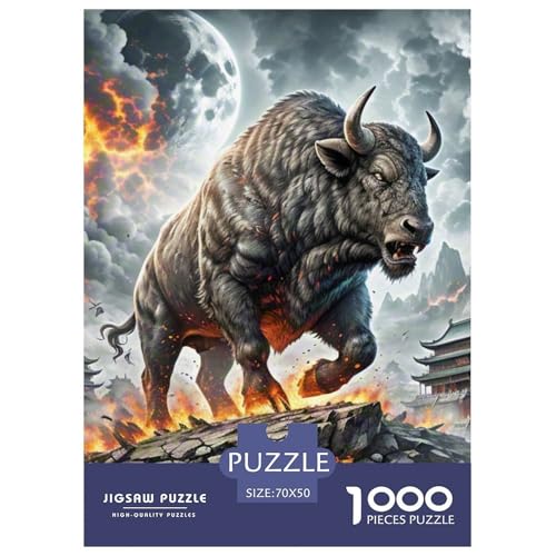 Wilder Ox Ramming Rocks 1000 Teile Klassische Puzzle Tier, Teile Passen Perfekt Zusammen, Geschicklichkeitsspiel, Premium Quality, Stressabbau-Spielzeug 70x50cm/1000pcs von QIAVXZIP