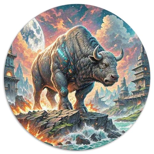 Wilder Ox Ramming Rocks 1000 Teile Puzzle Kunst Circular Puzzles Schwieriges Großes Stressabbau-Spielzeug Für Erwachsene Kinder Kreativ 1000pcs (67.5x67.5cm) von QIAVXZIP