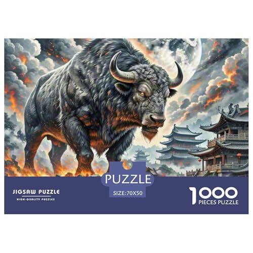 Wilder Ox Ramming Rocks 1000 Teile Unmöglich Puzzles Tier, Teile Passen Perfekt Zusammen, Geschicklichkeitsspiel, Premium Quality, Stressabbau-Spielzeug 70x50cm/1000pcs von QIAVXZIP