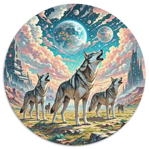 Wolf HEule ing im Wasteland 7 1000 PCS Puzzle Tier Circular Puzzles Schwieriges Großes Stressabbau-Spielzeug Für Erwachsene Kinder Kreativ 1000pcs (67.5x67.5cm) von QIAVXZIP
