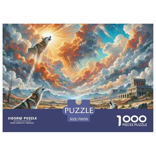 Wolf Howling im Wasteland 1000 Teile Klassische Puzzle Tier Und Kinder, Teile Passen Perfekt Zusammen, Geschicklichkeitsspiel, Premium Quality, Stressabbau-Spielzeug 70x50cm/1000pcs von QIAVXZIP