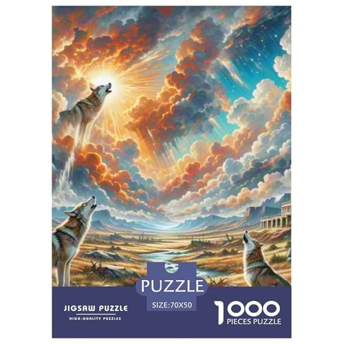 Wolf Howling im Wasteland 1000 Teile Unmöglich Puzzles Tier Und Kinder, Teile Passen Perfekt Zusammen, Geschicklichkeitsspiel, Premium Quality, Pädagogisches 70x50cm/1000pcs von QIAVXZIP