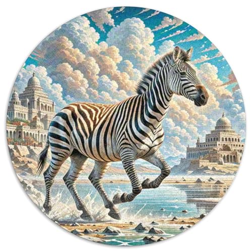 Zebra Galloping auf Sand 1000 Teile Künstlerisches Jigsaw Puzzle Tier Circular Puzzles Schwieriges Großes Stressabbau-Spielzeug Für Erwachsene Kinder Kreativ 1000pcs (67.5x67.5cm) von QIAVXZIP