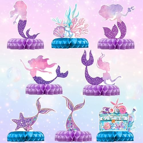 8Pcs Meerjungfrau Party Dekorationen, Meerjungfrau Tafelaufsätze, Meerjungfrau Wabe Tabelle Dekorationen Tafelaufsatz Schmetterling Thema Party Zubehör für Mädchen Geburtstag Baby Dusche Party Dekor von QIFU