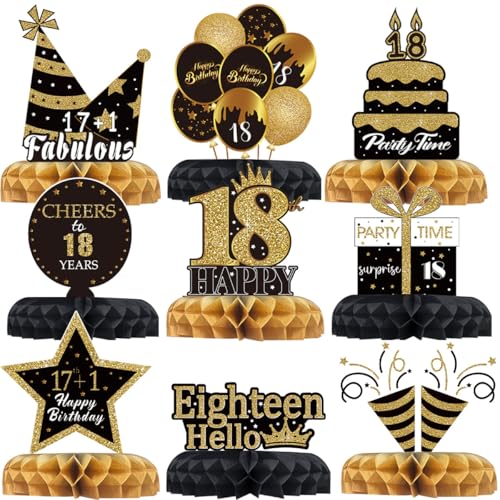 9Pcs 18. Geburtstag Dekorationen, 18. Geburtstag Tischdekorationen,Schwarz Gold Honeycomb Tischdekorationen Tafelaufsatz, 18. Geburtstag Tabelle Topper für Geburtstag Party Favor Foto Booth Requisiten 9Pcs 18. Geburtstag Dekorationen, 18. Geburtstag Tischdekorationen,Schwarz Gold Honeycomb Tischdekorationen Tafelaufsatz, 18. Geburtstag Tabelle Topper für Geburtstag Party Favor Foto Booth Requisiten von QIFU