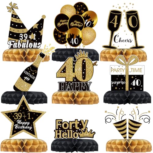 9Pcs 40. Geburtstag Dekorationen, 40. Geburtstag Tischdekorationen, Schwarz Gold Honeycomb Tischdekorationen Tafelaufsatz, 50. Geburtstag Tischaufsätze für Geburtstag Party Favor Foto Booth Requisiten 9Pcs 40. Geburtstag Dekorationen, 40. Geburtstag Tischdekorationen, Schwarz Gold Honeycomb Tischdekorationen Tafelaufsatz, 50. Geburtstag Tischaufsätze für Geburtstag Party Favor Foto Booth Requisiten von QIFU