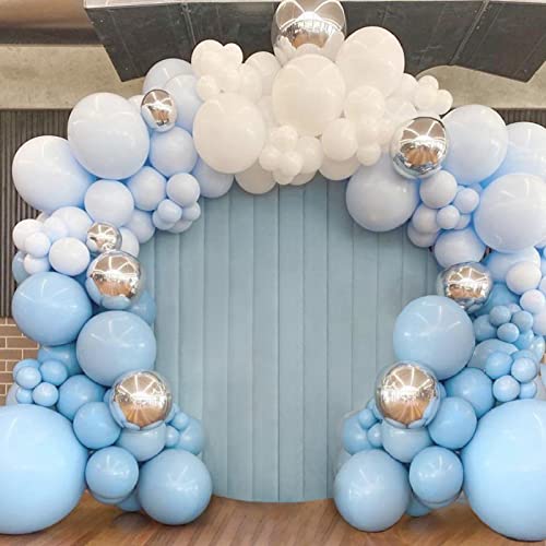 Blau Ballon Girlande Set, 114pcs Macaron Blau Weiß Latex Luftballons und 4D Silber Folien Ballons für Jungen Baby Shower Party Geburtstag Hochzeit Taufe Hintergrund Dekoration von QIFU
