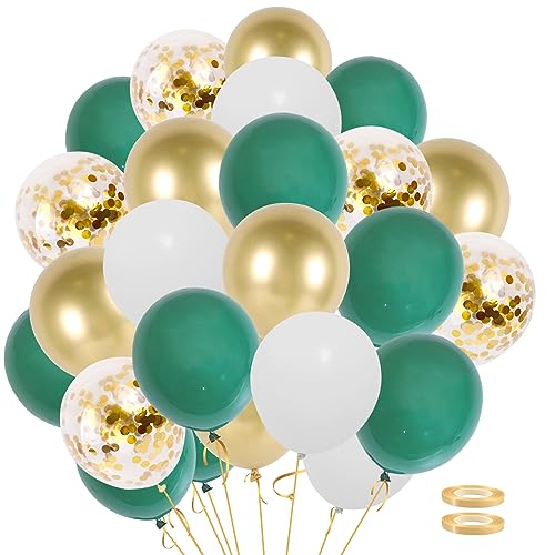 Grün Gold Weiß Luftballons，62pcs Metallic Gold，Olive Sage Grün, Weiß, Helium Confetti -Luftballons mit Bändern zum Geburtstag, Babyparty, Dschungelparty, Hochzeit ，Jubiläumsfeier -Dekoration Abschluss von QIFU