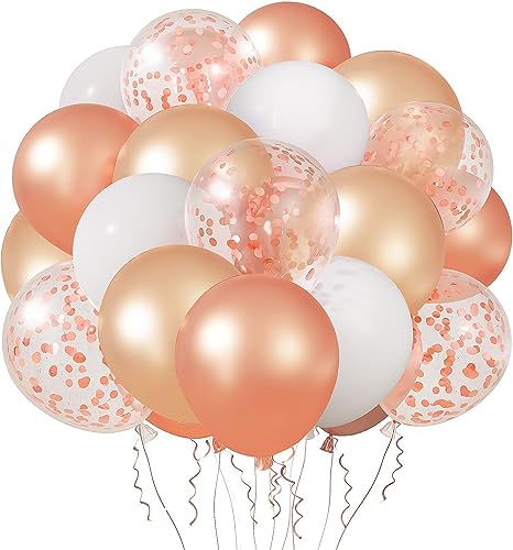 Luftballons Rosegold, 50 Stück Ballons Rosegold Konfetti Champagner Gold Weiß Latex Ballons, Luftballons Rosa Gold für Geburtstag, Hochzeit, Valentinstag, Verlobungsdeko, Brautparty, 12 Zoll von QIFU