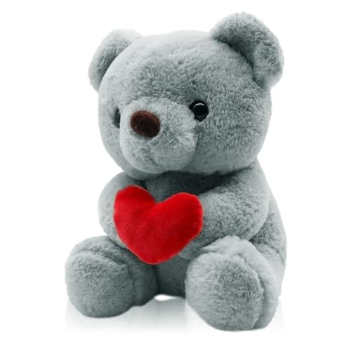 QIGEEKU Teddybär, Stofftier Teddy, Plüsch-Bär, Teddy mit Liebe, Kuscheltier Spielzeug Dekozimmer Kissen, Soft Cuddly Friends, Plüschteddy Schmusetier Plüschtier 25 cm (Grau+Herz) von QIGEEKU