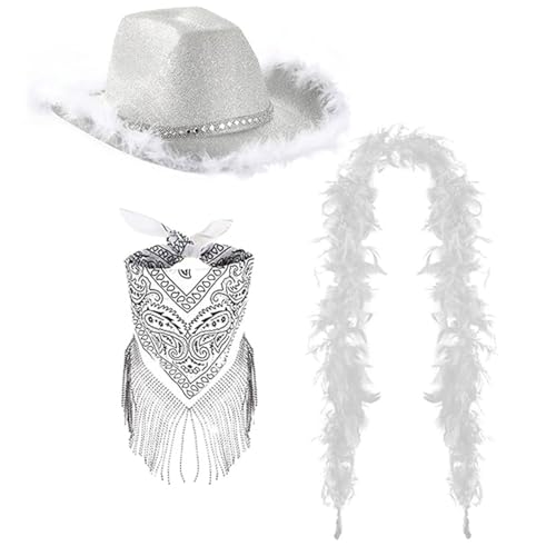 QIIIMSLSS Blingbling Pailletten Party Hut Federschal Strass Hut Schal Pailletten Hut Spielparty von QIIIMSLSS