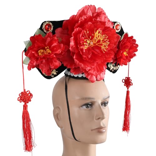 QIIIMSLSS Chinesische Qitou-Stirnbänder, Bühnenprinzessin, Kopfbedeckung, Haarbänder, Konkubinen, Kopfschmuck, Haarreif, auffälliger Blumenkopfschmuck von QIIIMSLSS